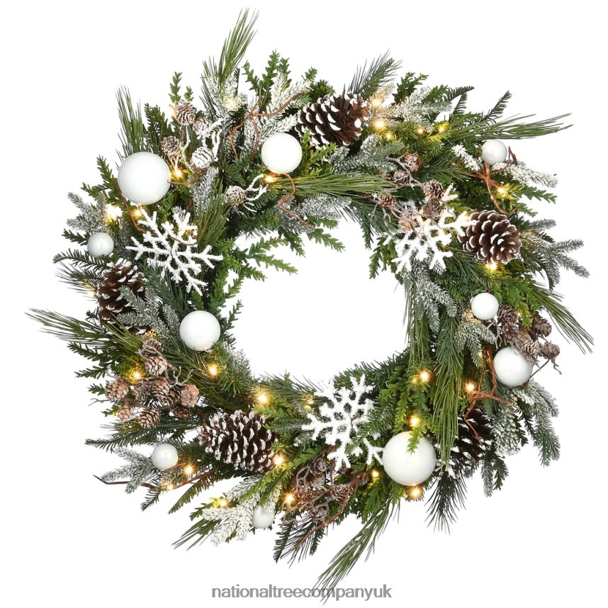 Greenery | National Tree Company Pre-Lit Artificial Christmas Wreath Alpine Collection Decorated with Warm White LED Lights Battery Powered 30 in F2L4F281